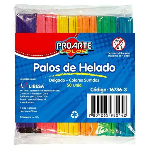 [16736-3] PALO HELADO COLOR BOLSA 100 UNIDADES